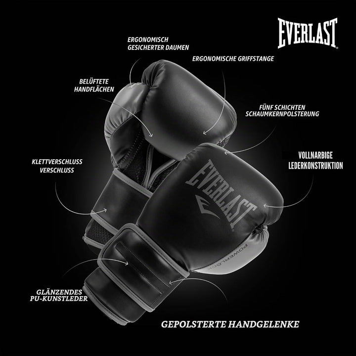Everlast Unisex – Erwachsene Powerlock 2R Glove Handschuhe Schwarz 16oz, Schwarz 16oz