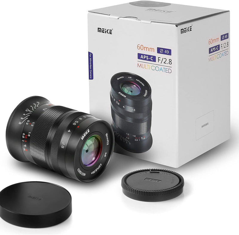 Meike 60mm F2.8 Vergrösserung Makro Manual Focus APS-C Objektiv Kompatibel mit Sony E Mount Mirrorle