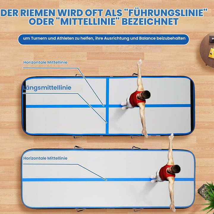 FBSPORT 10/20 cm Höhe, Trainingsmatte, Länge 1/2/3/4/5/6 m, Gymnastikmatte mit Pumpe für den Hausgeb