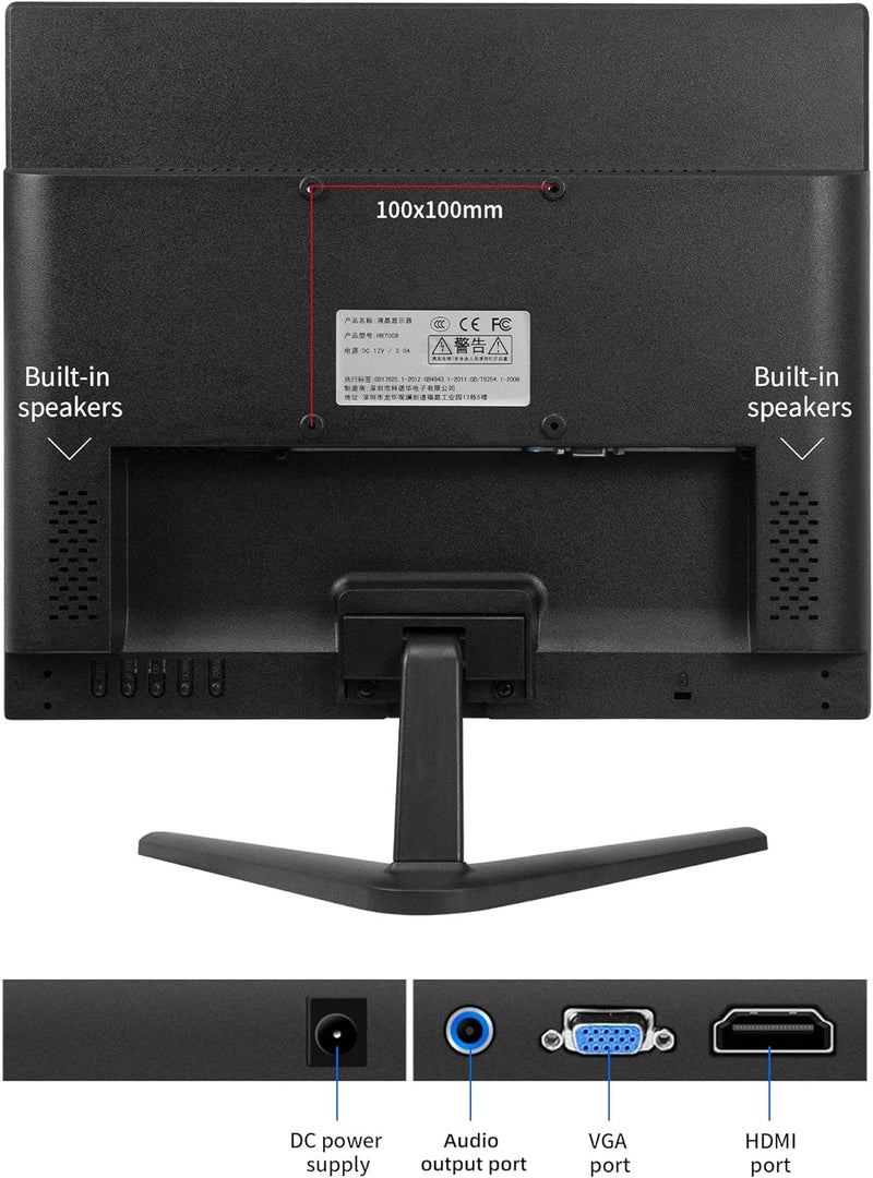 Thinlerain 17 Zoll PC Monitor 1280 x 1024 LED Screen 4:3 (60Hz, 5ms Response Time, Built-in Speaker)