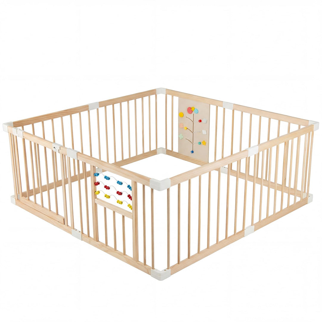 COSTWAY Baby Laufstall aus Kiefernholz, 160 x 160 cm, Laufgitter faltbar inkl. 8 Paneele, Krabbelgit
