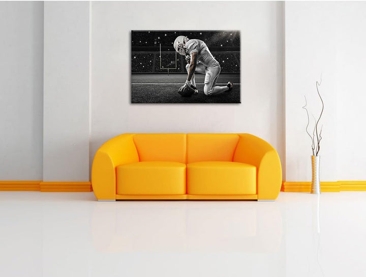 Pixxprint knieender Football-Spieler als Leinwandbild/Grösse: 100x70 cm/Wandbild/Kunstdruck/fertig b