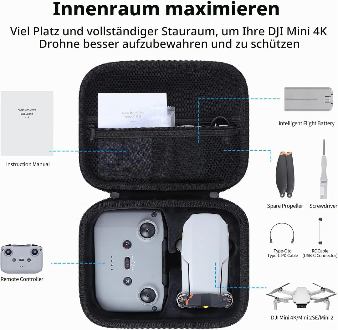 Hart Schutzhülle Kompatibel mit DJI Mini 4K Drohne mit 4K UHD Kamera (Schwarz), Schwarz