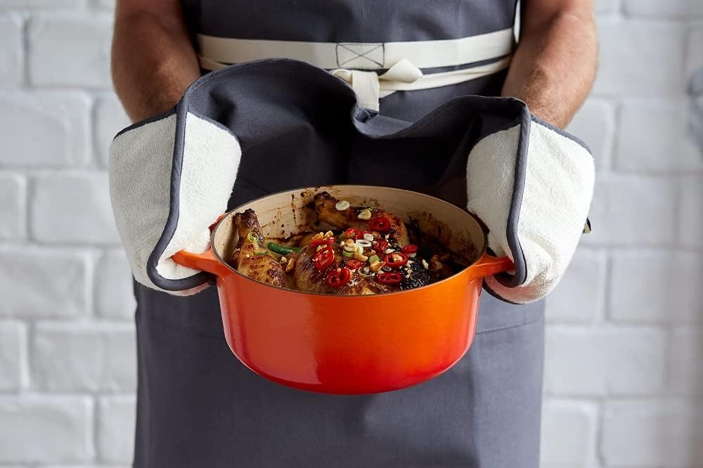 Le Creuset Doppel-Handschuh mit Schlaufe, Einheitsgrösse, Schwarz, Baumwoll-Canvas, 95001000000000,