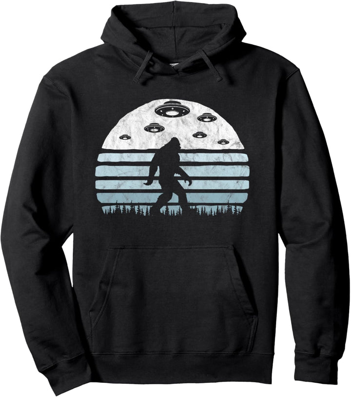 Bigfoot UFO Abduction - Vintage BELIEVE Retro Alien Graphic Pullover Hoodie