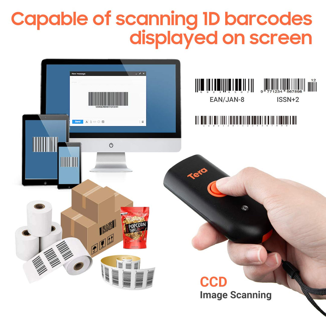 Tera Mini Tragbarer Barcode-Scanner CCD Barcodescanner 3in1 Bluetooth &amp; USB-Kabel &amp; 2,4G Wireless fü
