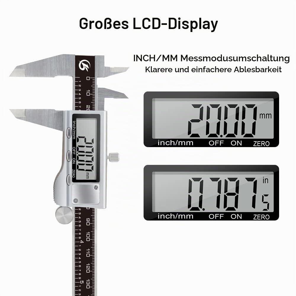 KETOTEK Messschieber Digital Schieblehre Edelstahl, 150mm / 6-Zoll Schublehre mit Ersatzbatterie, Ca