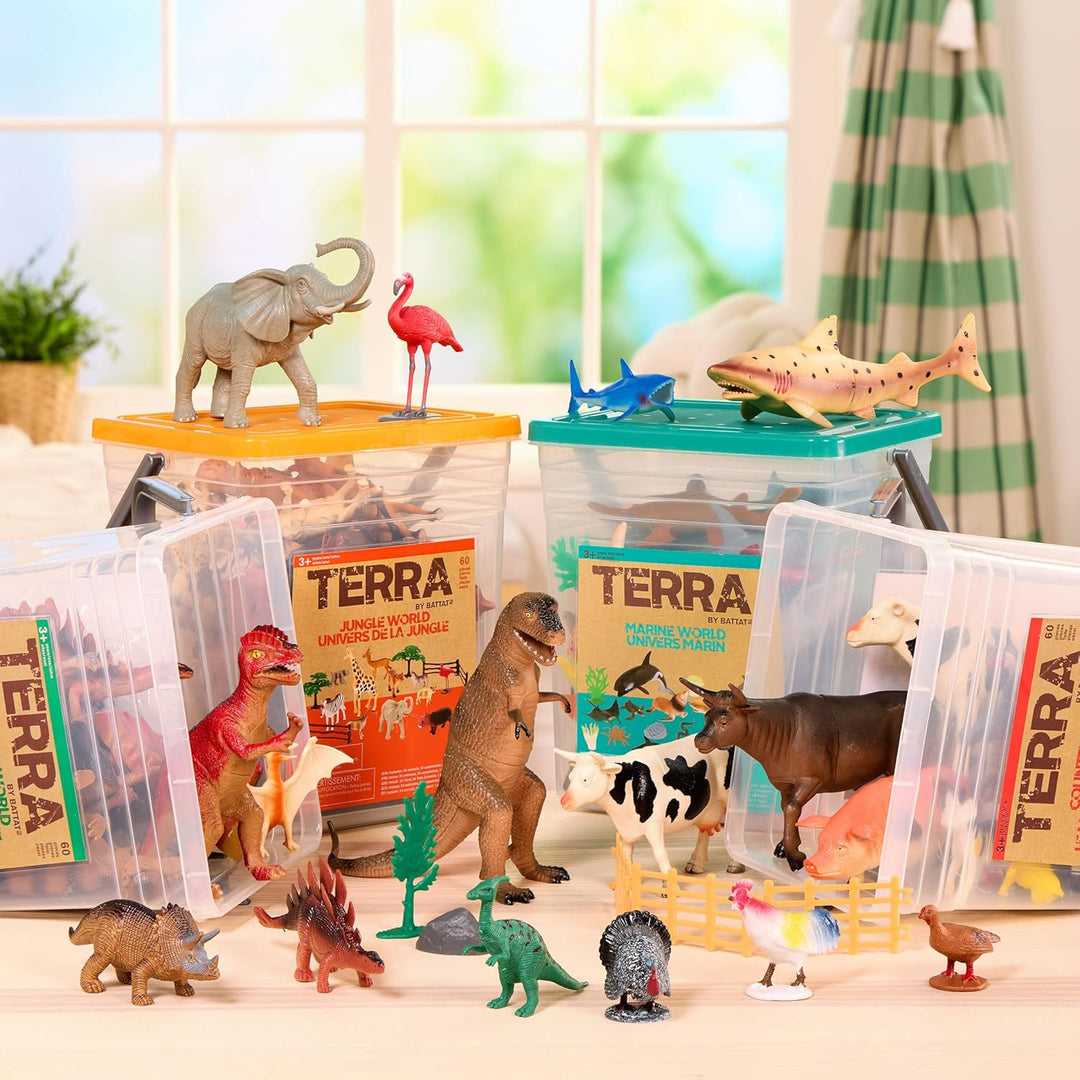 TERRA by Battat – Dschungelwelt – Dschungeltierfiguren & Zubehör – 60-Teile Spielzeug-Tier-Eimer für