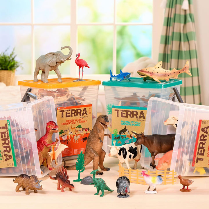 TERRA by Battat – Dschungelwelt – Dschungeltierfiguren & Zubehör – 60-Teile Spielzeug-Tier-Eimer für