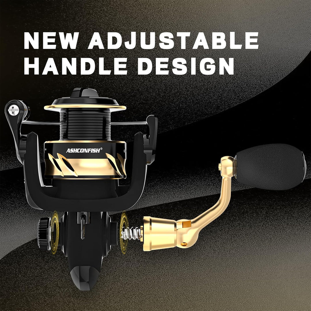 Ashconfish Spinn-Angelrolle, Graphitkörper, 7 + 1 Edelstahl BB, 5,0:1 Übersetzung, leichte Spinnroll