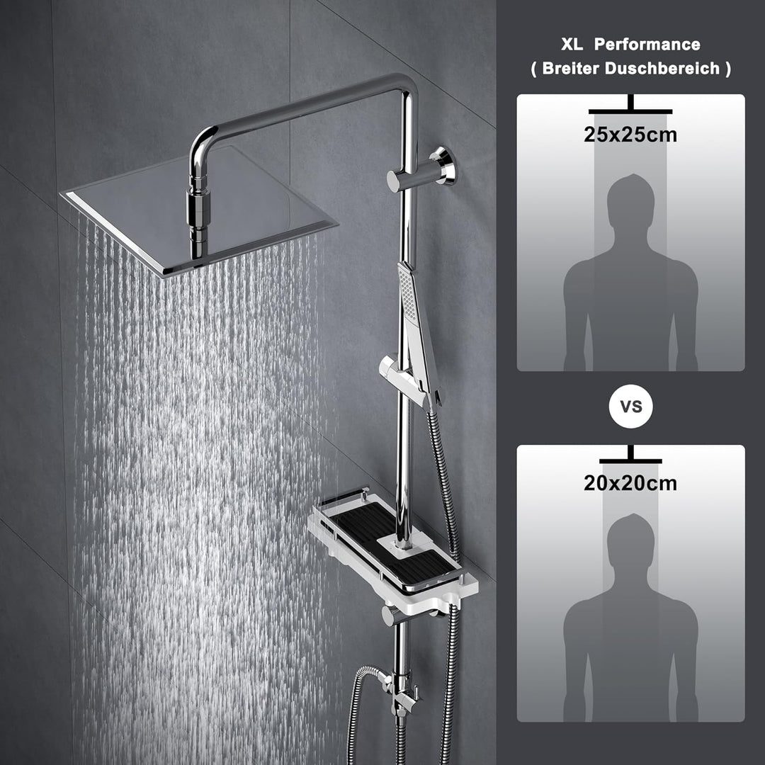 Görbach Regendusche Duschsystem Duschstange mit Ablage Wassersparend Duschset ohne Duscharmatur Chro