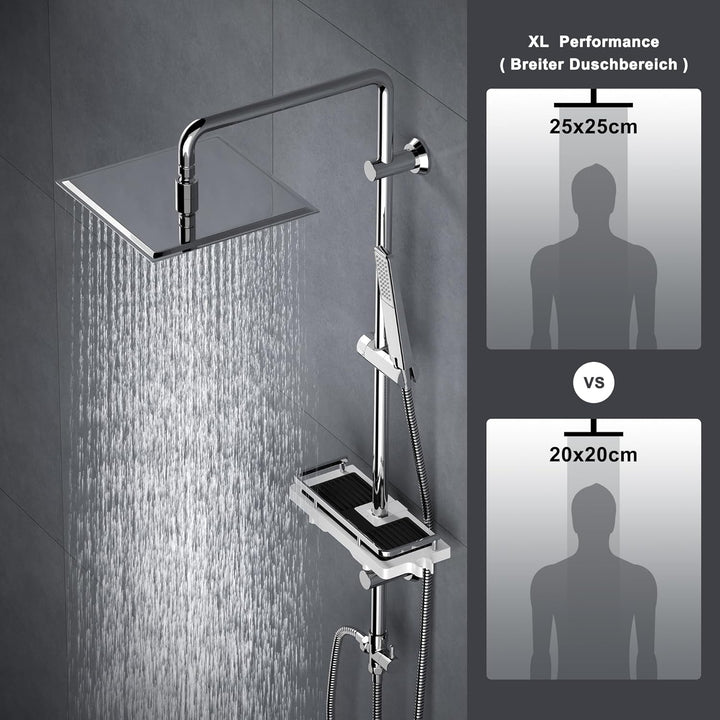 Görbach Regendusche Duschsystem Duschstange mit Ablage Wassersparend Duschset ohne Duscharmatur Chro