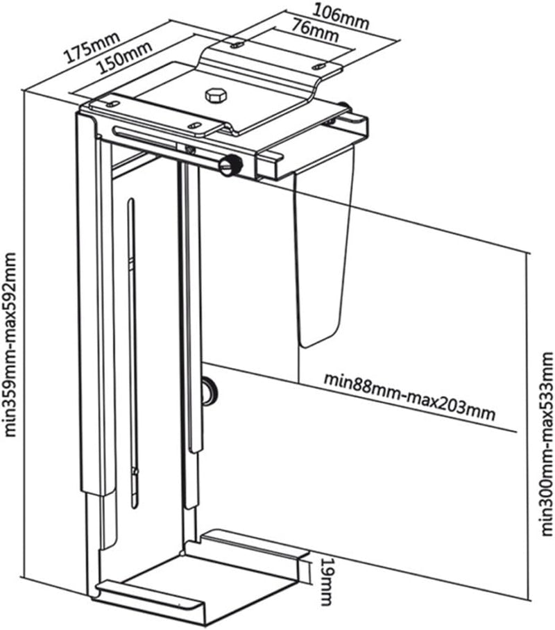 Maclean MC-713 Computer Halter für Schreibtisch Platzsparende PC Halterung Universal-Schienen Untert