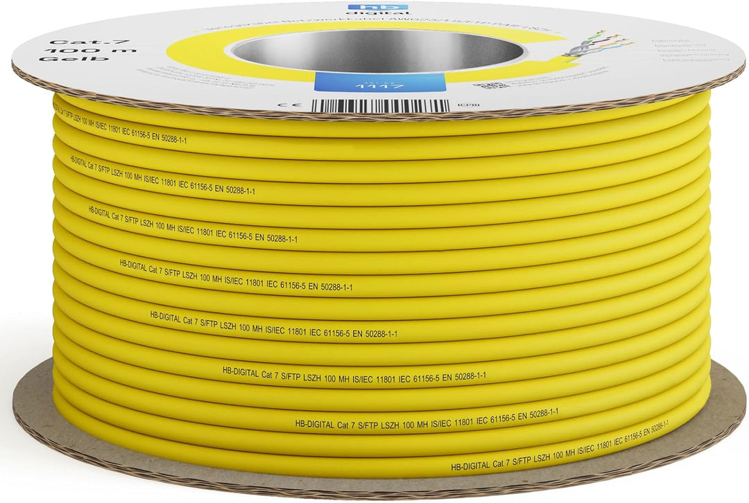 HB-DIGITAL 100m CAT.7 Netzwerkkabel LAN Kabel Verlegekabel AWG 23 Reines Kupfer S/FTP PiMF LSZH Halo