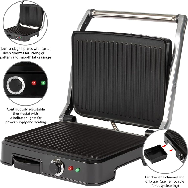 Clatronic KG 3487 Kontaktgrill für beidseitiges, fettfreies Grillen, antihaftbeschichtete Grillplatt