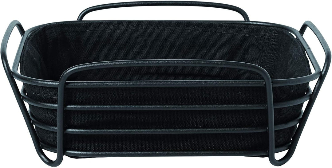 blomus -DELARA- Brotkorb L aus pulverbeschichtetem Stahl, Schwarz, Baumwoll-Stofftasche, trendiges &