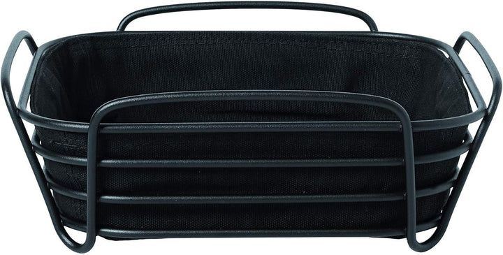 blomus -DELARA- Brotkorb L aus pulverbeschichtetem Stahl, Schwarz, Baumwoll-Stofftasche, trendiges &
