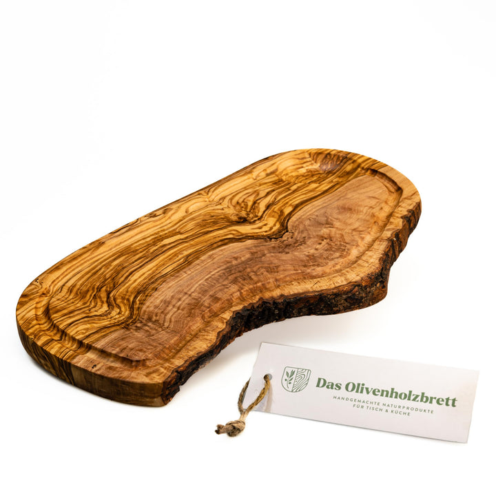 DAS OLIVENHOLZBRETT® Olivenholz Schneidebrett mit Saftrille/Servierbrett aus Olivenholz/Steakbrett/O