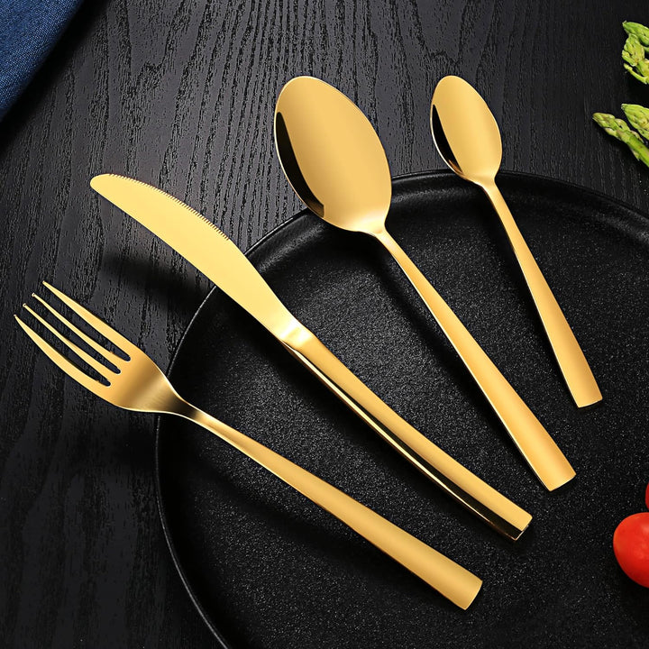 Golden Besteck Set 6 Personen, 24 Stück Edelstahl Besteck Set, Messer Gabel Löffel mit Geschenkbox,