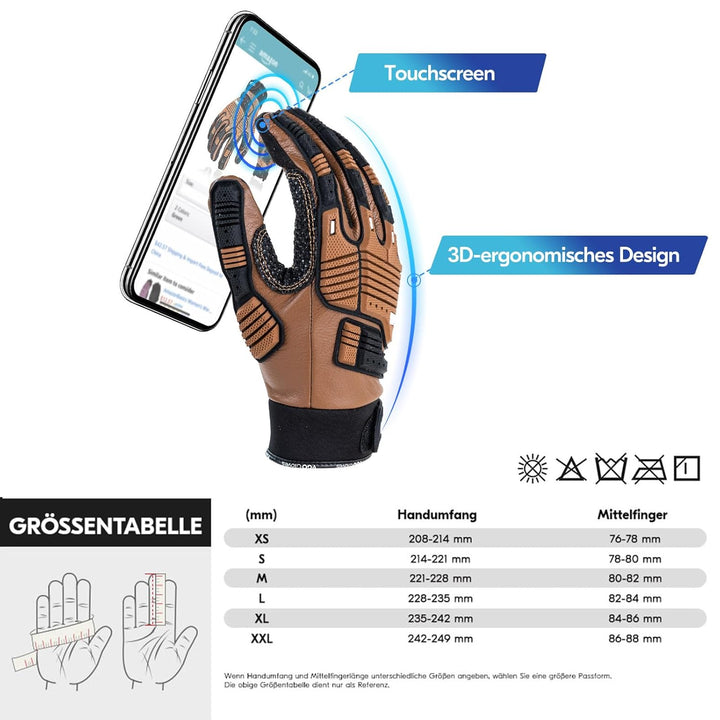 Vgo... 1 Paar Sicherheits-Leder-Arbeitshandschuhe, Mechaniker-Handschuhe,Rigger-Handschuhe, Anti-Vib