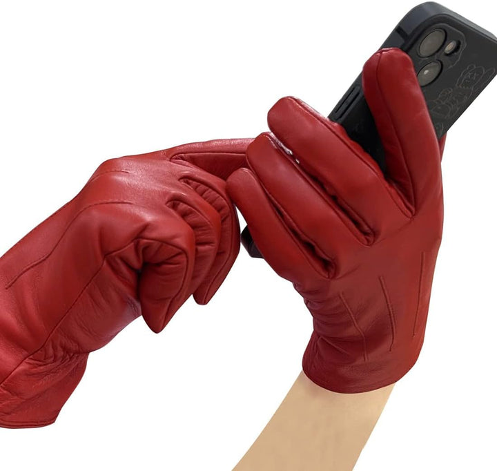 Harssidanzar Lederhandschuhe für Damen, Winter Warm Fleecefutter Touchscreen Vintage Finished GL018E