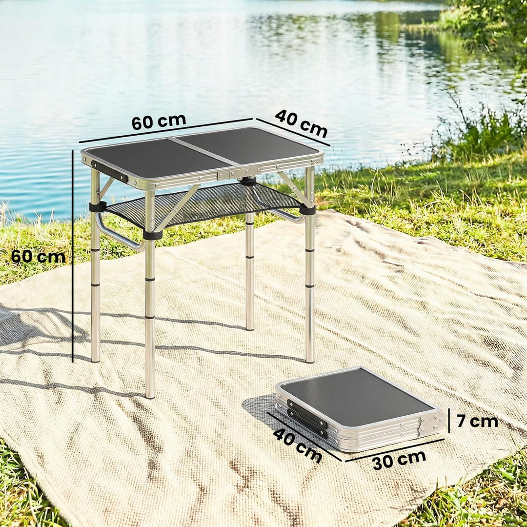 Outsunny Campingtisch Klapptisch mit Netzfach, 4 Höhenverstellungen, Tragegriff Gartentisch aus Alum