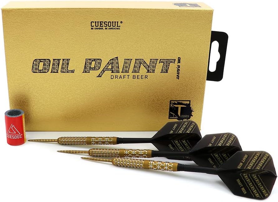 CUESOUL Steel Tip 90% Tungsten Dart Set mit Ölfarbe Finish und ROST Flights 23g FASSBIER, 23g FASSBI
