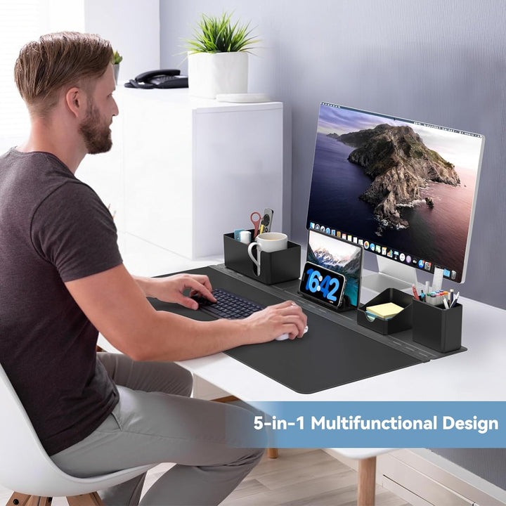 KDD Rutchfeste Schreibtischunterlage Schwarz mit Magnetisch Organizer Set, 5 in 1 Gaming Mauspad & D