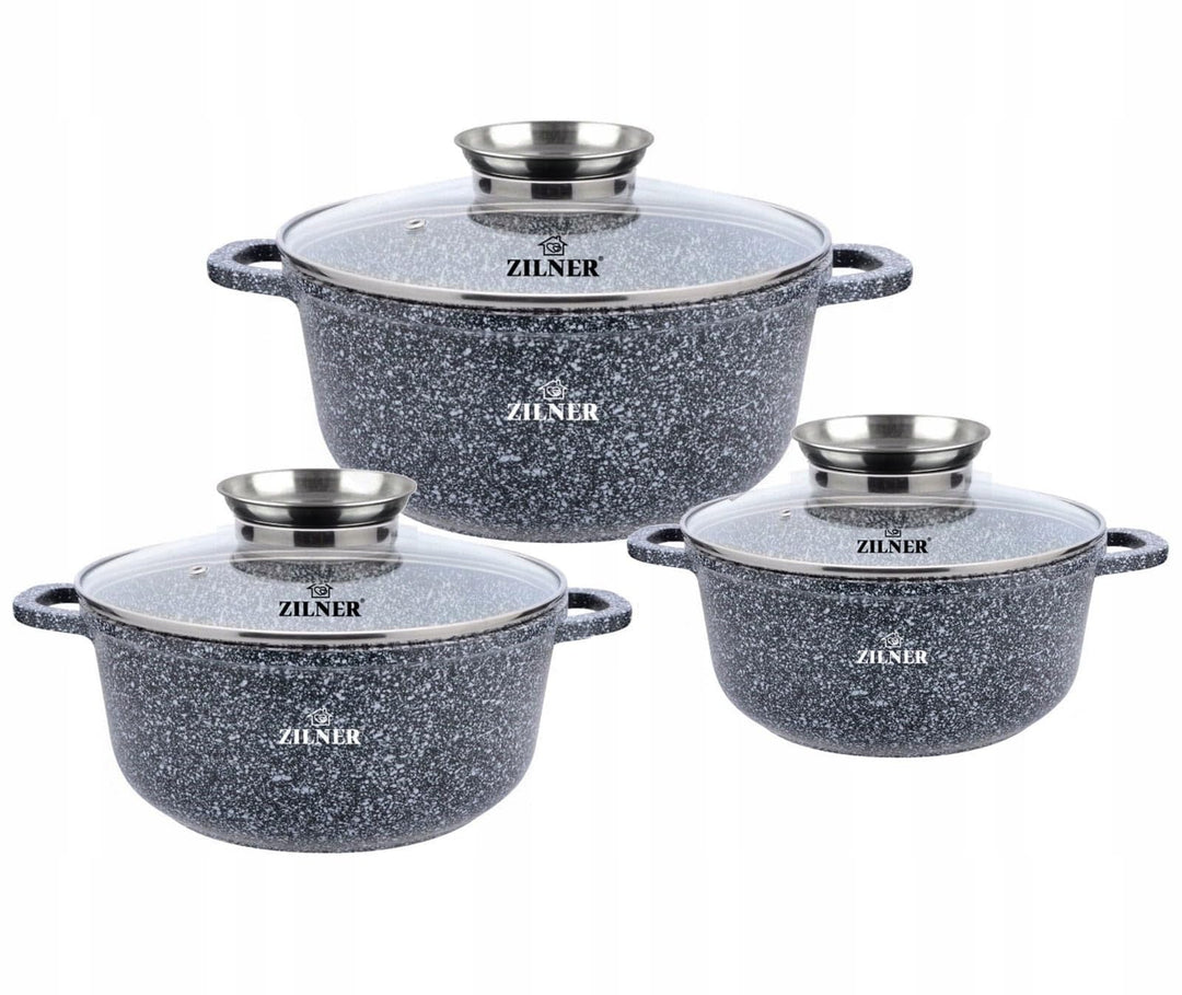 3er Set Marmortöpfe 18/22 / 26cm ZL-8530, alle Herdarten, Induktion, ideal als Geschenk, 6 Elemente