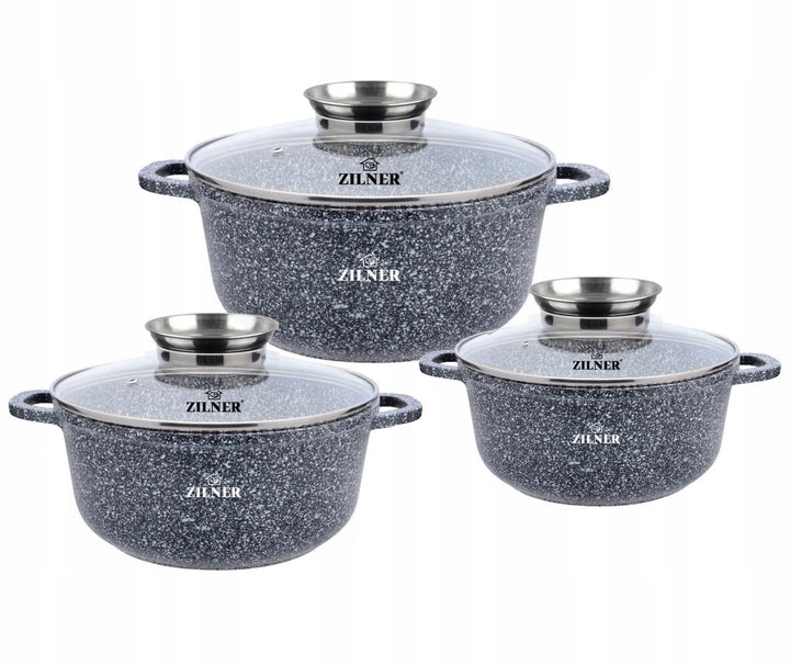 3er Set Marmortöpfe 18/22 / 26cm ZL-8530, alle Herdarten, Induktion, ideal als Geschenk, 6 Elemente