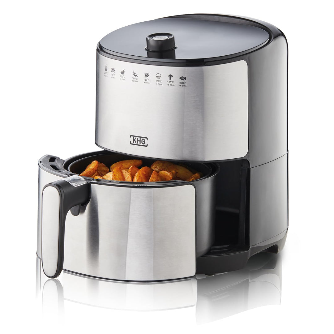 KHG Heissluft-Fritteuse Airfryer HLF-3200 silber 3,2 Liter herausnehmbarer Frittierkorb 1500 Watt Ti
