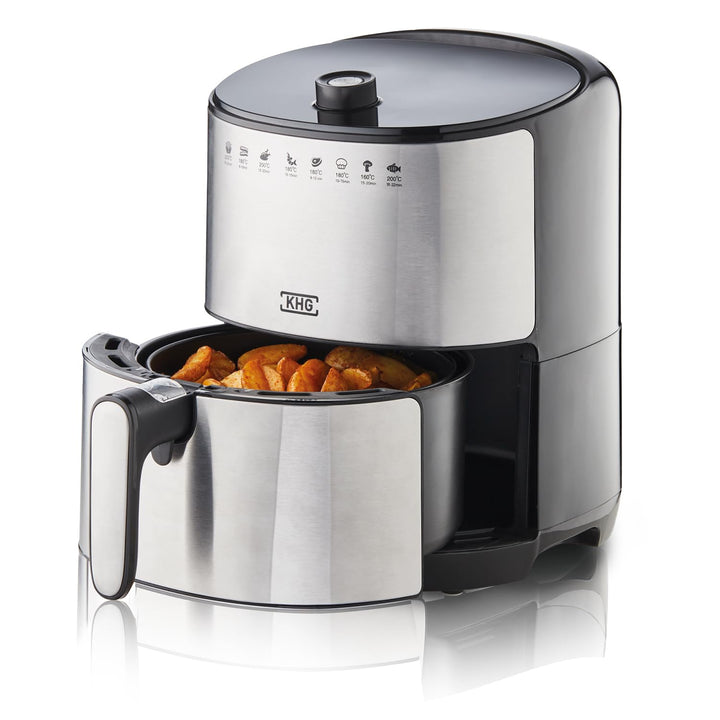KHG Heissluft-Fritteuse Airfryer HLF-3200 silber 3,2 Liter herausnehmbarer Frittierkorb 1500 Watt Ti