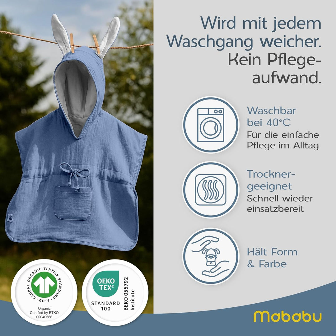 Mababu Badeponcho Baby & Kinder EXTRA weich (100% Bio-Baumwolle) | Kinder Badeponcho 1-7 Jahre| Hand