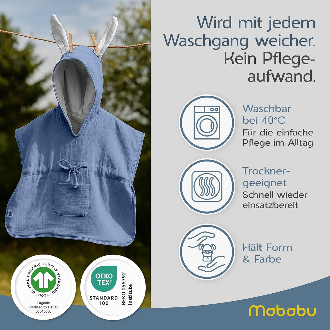 Badeponcho Baby &amp; Kinder EXTRA weich (100% Bio-Baumwolle) | Kinder Badeponcho 1-7 Jahre| Handtuch Po