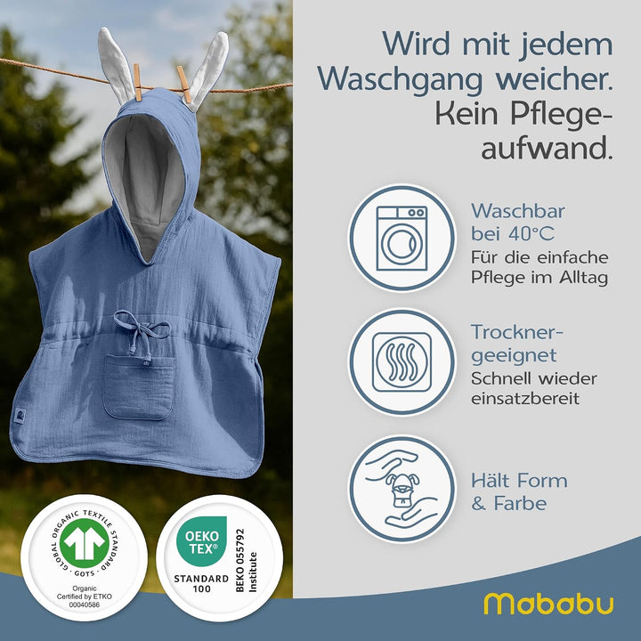 Badeponcho Baby &amp; Kinder EXTRA weich (100% Bio-Baumwolle) | Kinder Badeponcho 1-7 Jahre| Handtuch Po