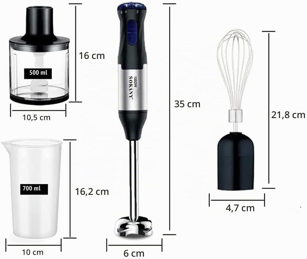 SOKANY Stabmixer Edelstahl 1000 watt, 5 Geschwindigkeit Pürierstab [4in1: Pürierstab/Zerkleinerer, M
