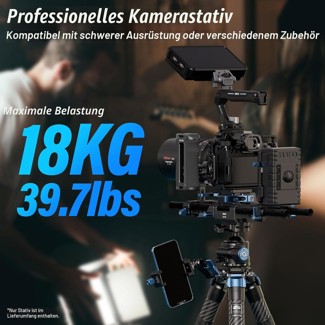 SIRUI AM-324 Cabon Faser Kamerastativ Reisestativ Kohlefaser 144,8 cm, professionelles Robustes Drei