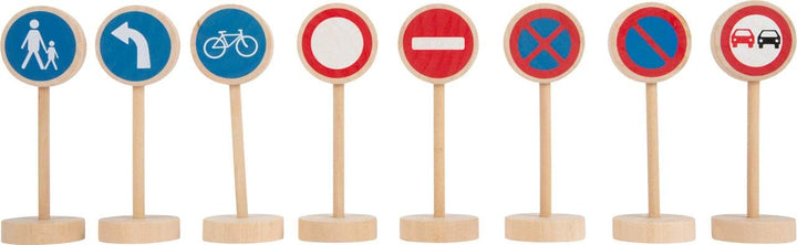 Small Foot Verkehrsschilder-Set aus Holz, Zubehör für Holzfahrzeuge und Eisenbahnen, für Kinder ab 3