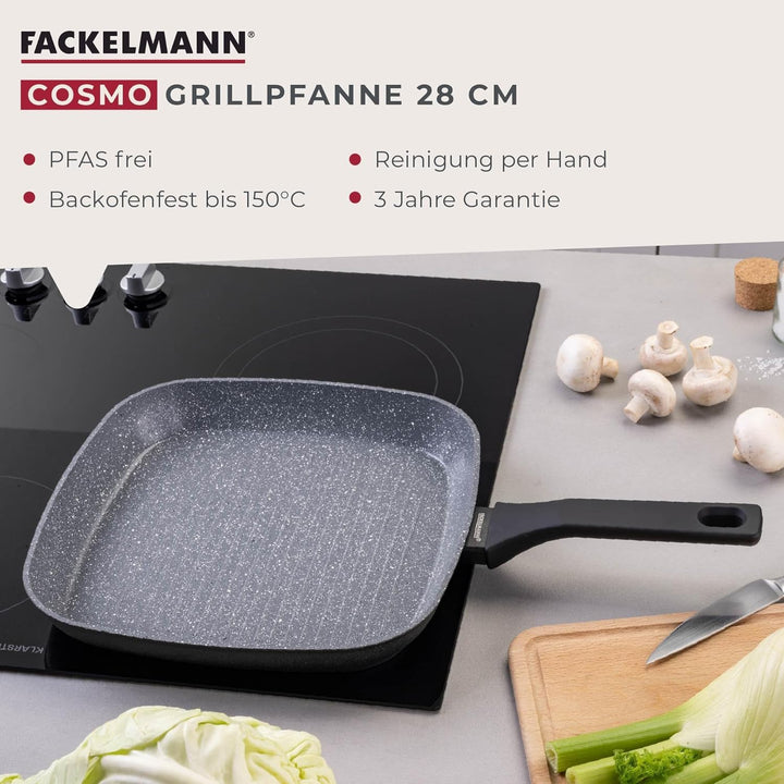 Fackelmann Grillpfanne Cosmo – Ø 28 cm aus gepresstem Aluminium, PFAS-freie Excilon Ceramic Beschich