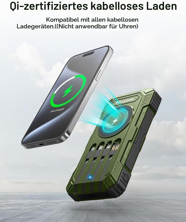 Solar Powerbank, 26800 mAh Tragbares Ladegerät mit 4 Integrierten Kabeln, Solar-Akkuladegerät mit US