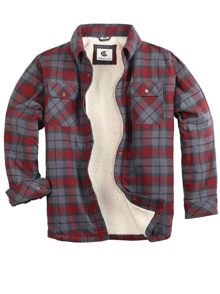 Coevals Club Herren Flanell Jacke Hemd Sherpa Holzfällerhemd Flanellhemd Langarm Kariertes Druckknöp