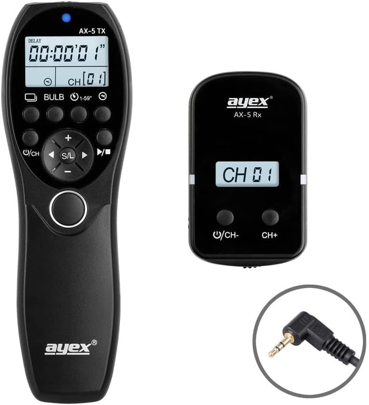 ayex Funk Timer-Fernauslöser AX-5, Kompatibel mit Canon (N3) z.B. EOS R5 1D X Mark II 5D Mark IV 5DS