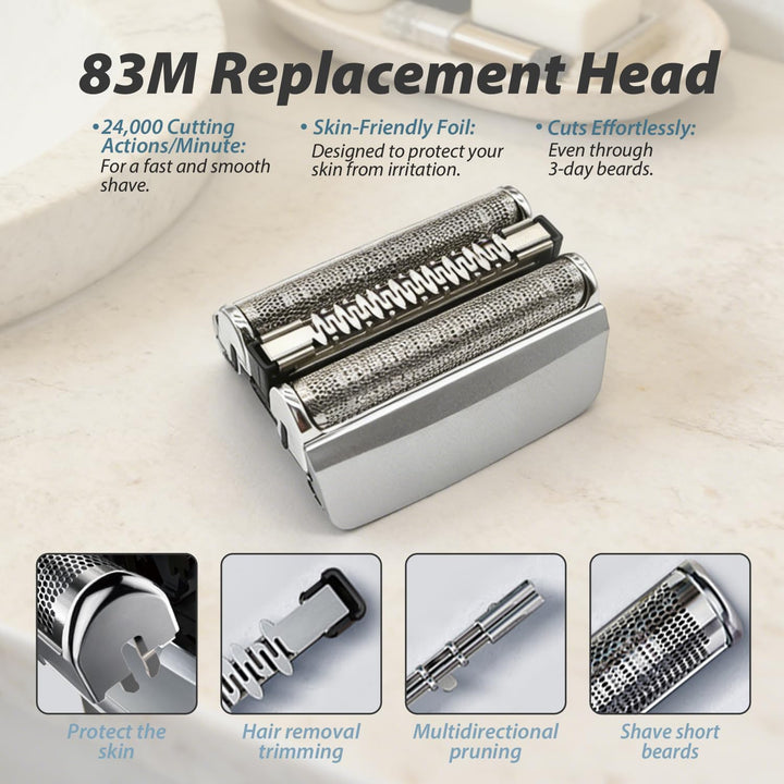 2er Pack 83M Ersatzscherköpfe, Kompatibel mit Braun Series 8 (8370cc, 8340s, 8350s) – Silber, Kompat