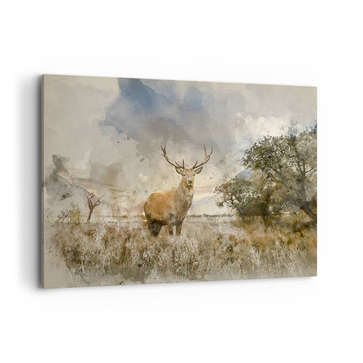 Bilder auf Leinwand 100x70cm Leinwandbild mit Rahmen rotwild natur Gross Wanddeko Bild Schlafzimmer