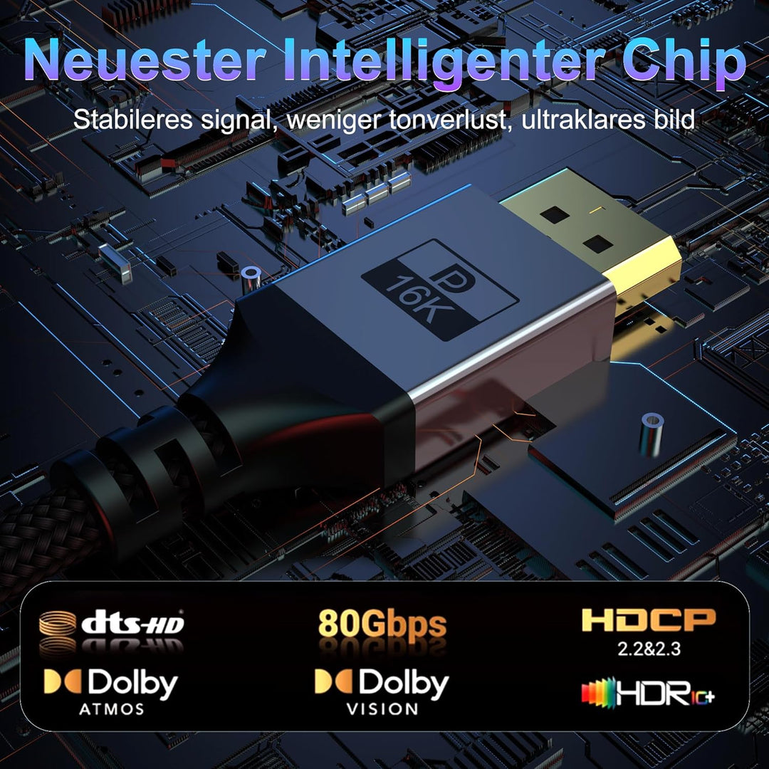 DisplayPort 2.1 Kabel / 16K DP 2.1, 16K@60Hz, 8K@240Hz, 4K@480Hz Unterstützt 80Gbps HDR DSC1.2a Free