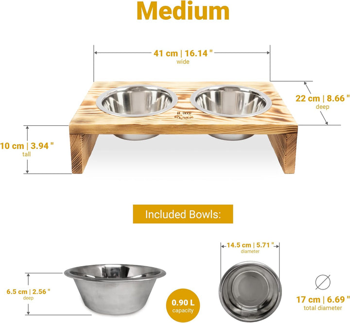 RF - DEER Hunde Futterstation mit 2 Edelstahlnäpfen | Futternapf Erhöht aus Holz | Fressnapf Katze,