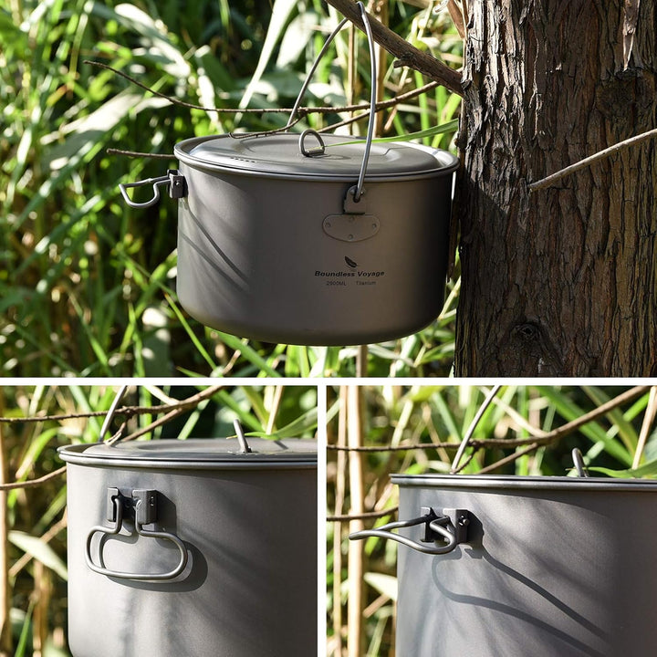 Boundless Voyage Outdoor 750ml 800ml 1100ml 1300ml Titantopf mit Deckel Folding Bail Griff Camping W