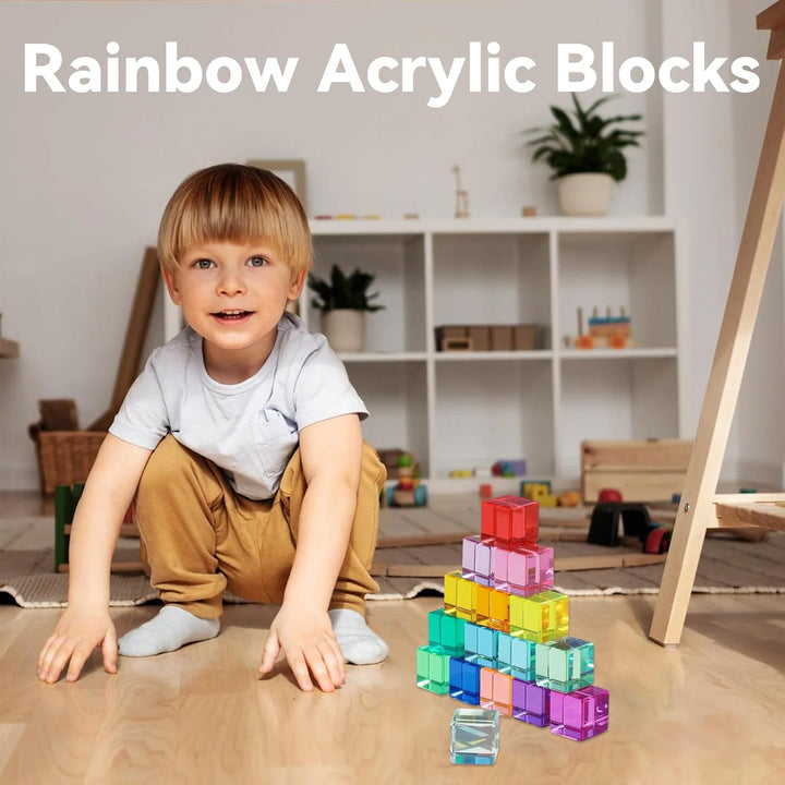 Regenbogen Jelly Blocks aus Acryl – Sensory Toys für Kinder, 16 Bunte Sensorik-Bauklötze ab 3 Jahren