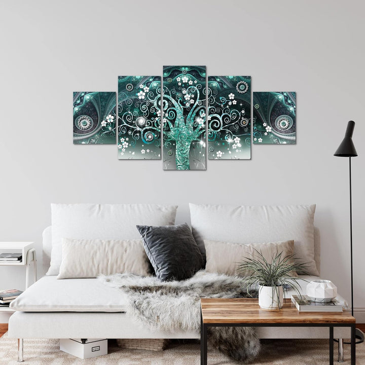 Runa Art Wandbilder Gustav Klimt Baum des Lebens 5 Teilig Bild auf Vlies Leinwand Deko Wohnzimmer Sc