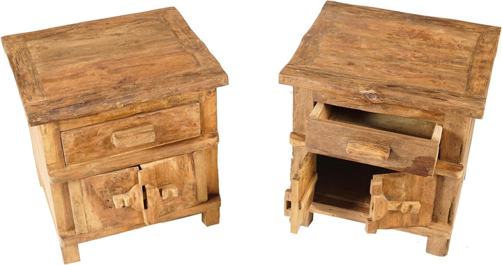 Windalf Robuster Hobbit Nachttisch LOLOBY 51 cm Kleine Kommode mit Schubladen Beistelltisch Handarbe